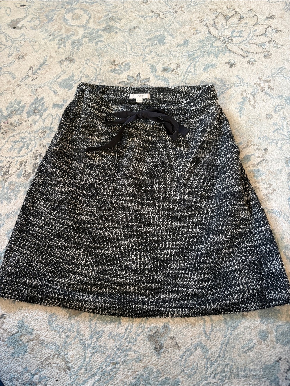 LOFT Black and White Marled A-Line Drawstring Skirt
